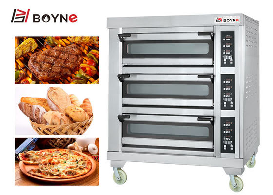 Stainless Steel High End Electric Microcomputer Commercial Three Deck Six Tray Bakery Oven